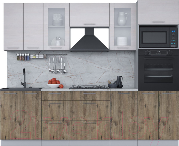 Изображение товара Кухонный гарнитур Интерлиния Мила 2.6 ВТ (вудлайн кремовый/дуб веллингтон/серый каспий)