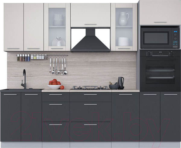 Изображение товара Кухонный гарнитур Интерлиния Мила 2.6 ВТ (персидский жемчуг/антрацит/травертин серый)