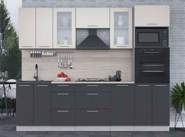 Изображение товара Кухонный гарнитур Интерлиния Мила 2.6 ВТ (персидский жемчуг/антрацит/травертин серый)