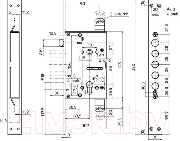 Изображение товара Замок врезной Меттэм ЗВ7 318.Т-П