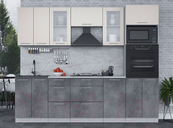 Изображение товара Кухонный гарнитур Интерлиния Мила 2.6 ВТ (персидский жемчуг/бетон портленд/серый каспий)