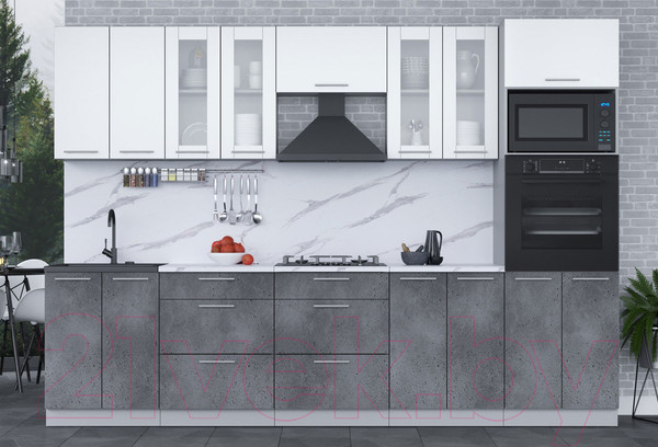 Изображение товара Кухонный гарнитур Интерлиния Мила 3.0 ВТ (белый платинум/бетон портленд/белый гранит)