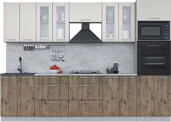 Изображение товара Кухонный гарнитур Интерлиния Мила 3.0 ВТ (персидский жемчуг/дуб веллингтон/серый каспий)