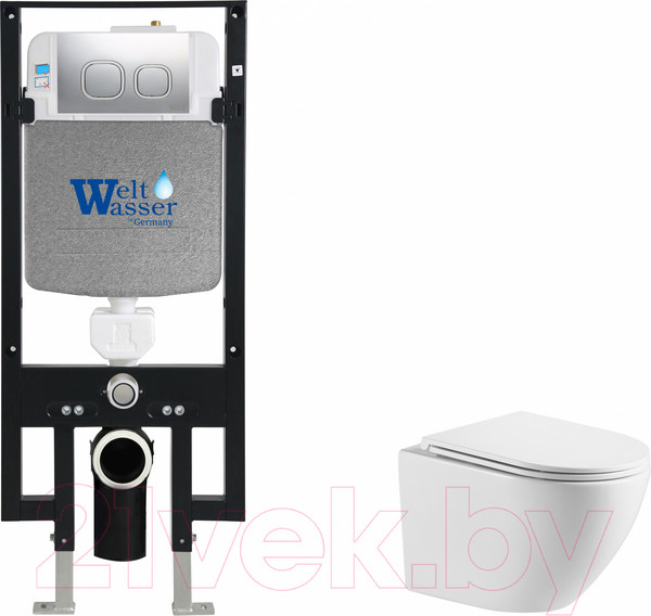 Изображение товара Унитаз подвесной с инсталляцией WeltWasser Amberg 497 + Merzbach 043 GL-WT + Amberg RD-CR