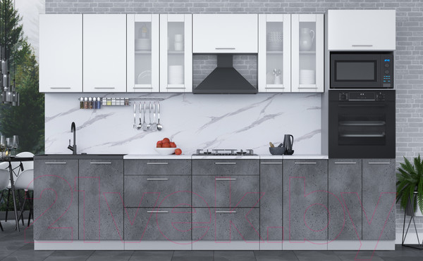 Изображение товара Кухонный гарнитур Интерлиния Мила 3.2 ВТ (белый платинум/бетон портленд/белый гранит)