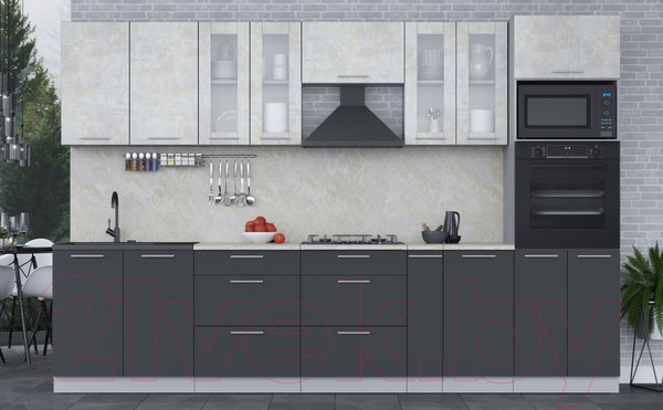 Изображение товара Кухонный гарнитур Интерлиния Мила 3.2 ВТ (бетон лайт/антрацит/опал светлый)