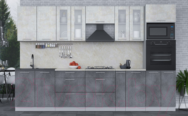 Изображение товара Кухонный гарнитур Интерлиния Мила 3.2 ВТ (бетон лайт/бетон портленд/опал светлый)