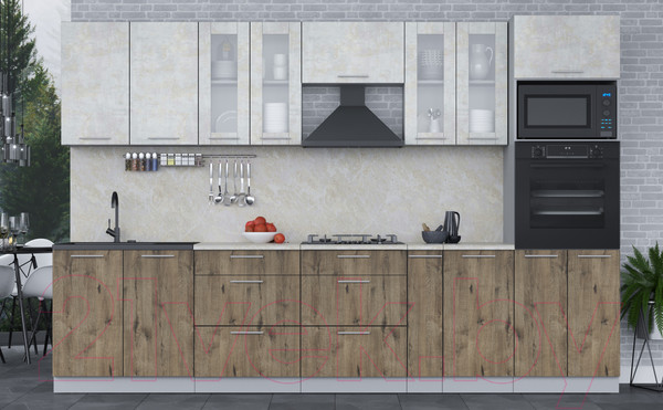 Изображение товара Кухонный гарнитур Интерлиния Мила 3.2 ВТ (бетон лайт/дуб веллингтон/опал светлый)