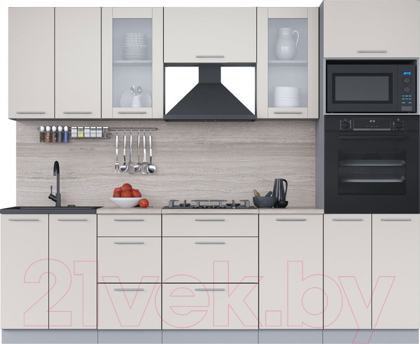 Изображение товара Кухонный гарнитур Интерлиния Мила 2.6 ВТ (персидский жемчуг/персидский жемчуг/травертин серый)