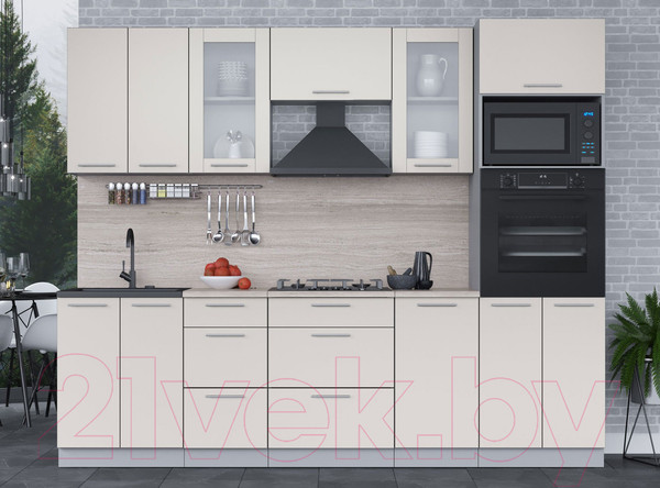 Изображение товара Кухонный гарнитур Интерлиния Мила 2.6 ВТ (персидский жемчуг/персидский жемчуг/травертин серый)