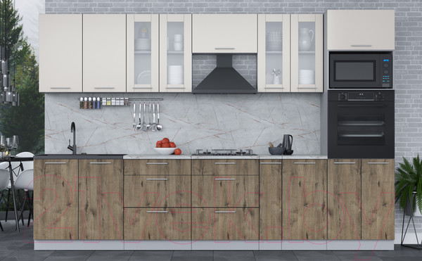 Изображение товара Кухонный гарнитур Интерлиния Мила 3.2 ВТ (персидский жемчуг/дуб веллингтон/серый каспий)