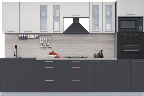 Изображение товара Кухонный гарнитур Интерлиния Мила 3.2 ВТ (персидский жемчуг/антрацит/травертин серый)