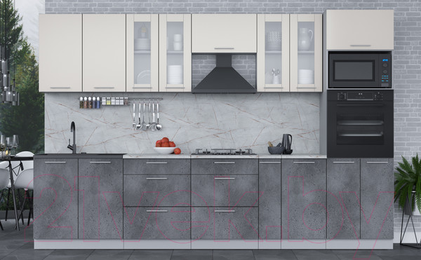 Изображение товара Кухонный гарнитур Интерлиния Мила 3.2 ВТ (персидский жемчуг/бетон портленд/серый каспий)