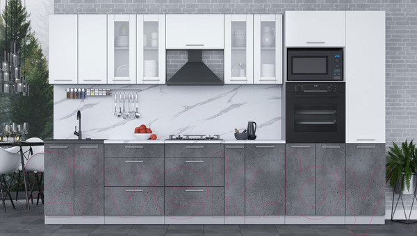 Изображение товара Кухонный гарнитур Интерлиния Мила 3.4 ВТ (белый платинум/бетон портленд/белый гранит)