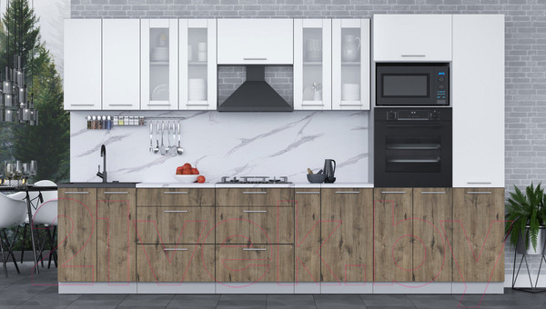 Изображение товара Кухонный гарнитур Интерлиния Мила 3.4 ВТ (белый платинум/дуб веллингтон/белый гранит)