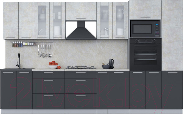 Изображение товара Кухонный гарнитур Интерлиния Мила 3.4 ВТ (бетон лайт/антрацит/опал светлый)