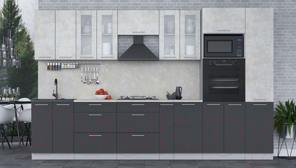 Изображение товара Кухонный гарнитур Интерлиния Мила 3.4 ВТ (бетон лайт/антрацит/опал светлый)