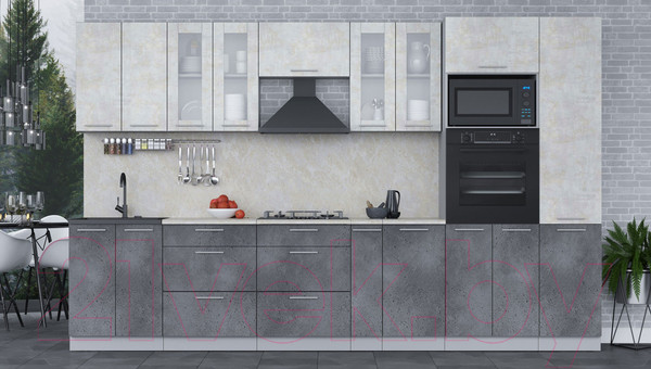 Изображение товара Кухонный гарнитур Интерлиния Мила 3.4 ВТ (бетон лайт/бетон портленд/опал светлый)