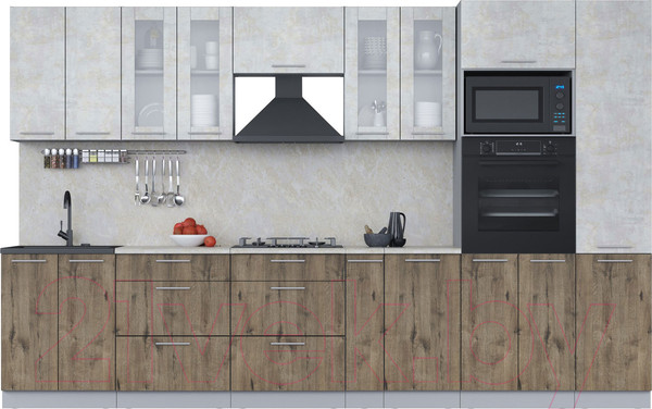 Изображение товара Кухонный гарнитур Интерлиния Мила 3.4 ВТ (бетон лайт/дуб веллингтон/опал светлый)