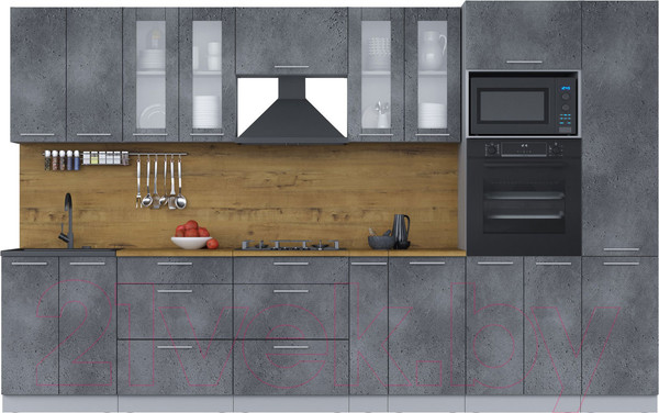 Изображение товара Кухонный гарнитур Интерлиния Мила 3.4 ВТ (бетон портленд/бетон портленд/дуб бунратти)