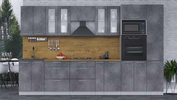 Изображение товара Кухонный гарнитур Интерлиния Мила 3.4 ВТ (бетон портленд/бетон портленд/дуб бунратти)