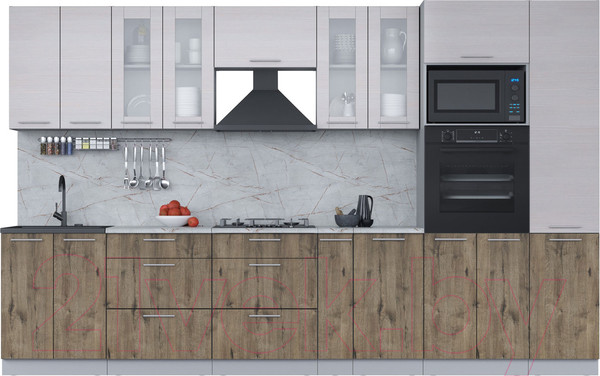 Изображение товара Кухонный гарнитур Интерлиния Мила 3.4 ВТ (вудлайн кремовый/дуб веллингтон/серый каспий)