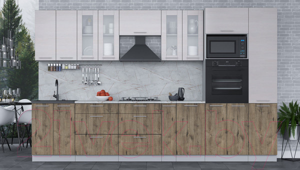 Изображение товара Кухонный гарнитур Интерлиния Мила 3.4 ВТ (вудлайн кремовый/дуб веллингтон/серый каспий)