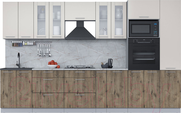 Изображение товара Кухонный гарнитур Интерлиния Мила 3.4 ВТ (персидский жемчуг/дуб веллингтон/серый каспий)