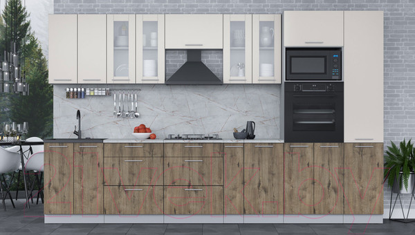 Изображение товара Кухонный гарнитур Интерлиния Мила 3.4 ВТ (персидский жемчуг/дуб веллингтон/серый каспий)