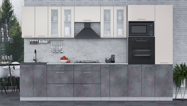 Изображение товара Кухонный гарнитур Интерлиния Мила 3.4 ВТ (персидский жемчуг/бетон портленд/серый каспий)