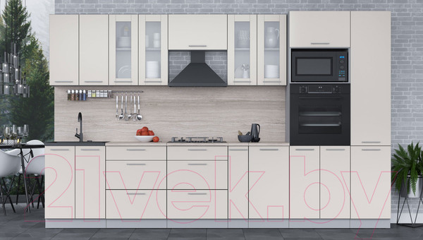 Изображение товара Кухонный гарнитур Интерлиния Мила 3.4 ВТ (персидский жемчуг/персидский жемчуг/травертин серый)