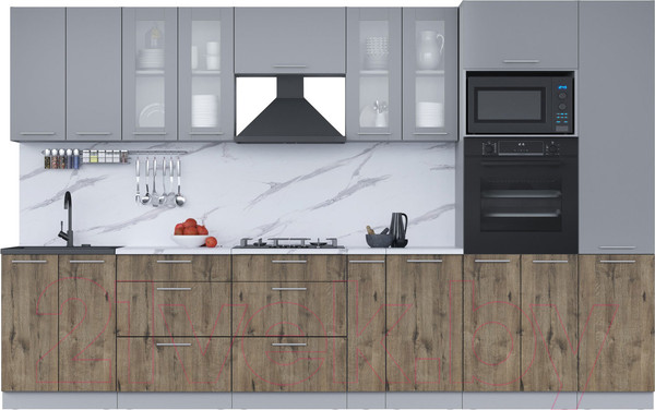 Изображение товара Кухонный гарнитур Интерлиния Мила 3.4 ВТ (серебро/дуб веллингтон/белый гранит)