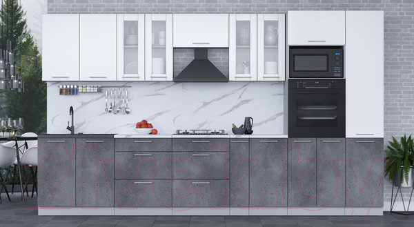 Изображение товара Кухонный гарнитур Интерлиния Мила 3.6 ВТ (белый платинум/бетон портленд/белый гранит)