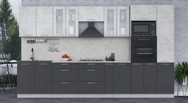 Изображение товара Кухонный гарнитур Интерлиния Мила 3.6 ВТ (бетон лайт/антрацит/опал светлый)