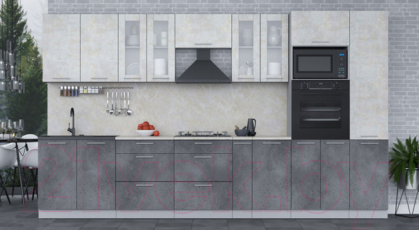 Изображение товара Кухонный гарнитур Интерлиния Мила 3.6 ВТ (бетон лайт/бетон портленд/опал светлый)