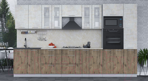 Изображение товара Кухонный гарнитур Интерлиния Мила 3.6 ВТ (бетон лайт/дуб веллингтон/опал светлый)