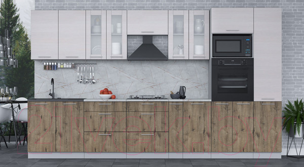 Изображение товара Кухонный гарнитур Интерлиния Мила 3.6 ВТ (вудлайн кремовый/дуб веллингтон/серый каспий)