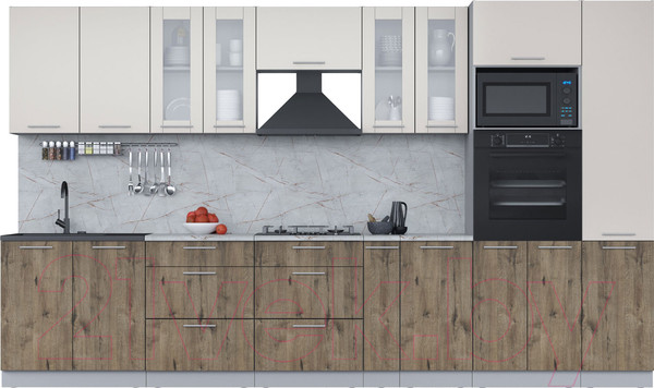 Изображение товара Кухонный гарнитур Интерлиния Мила 3.6 ВТ (персидский жемчуг/дуб веллингтон/серый каспий)