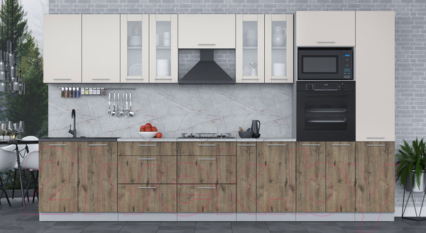 Изображение товара Кухонный гарнитур Интерлиния Мила 3.6 ВТ (персидский жемчуг/дуб веллингтон/серый каспий)