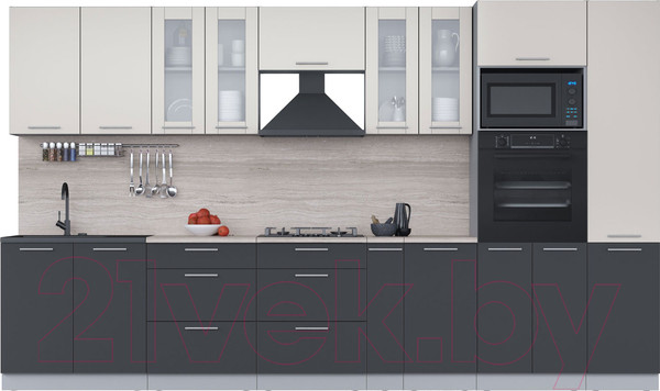 Изображение товара Кухонный гарнитур Интерлиния Мила 3.6 ВТ (персидский жемчуг/антрацит/травертин серый)