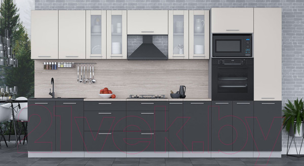 Изображение товара Кухонный гарнитур Интерлиния Мила 3.6 ВТ (персидский жемчуг/антрацит/травертин серый)