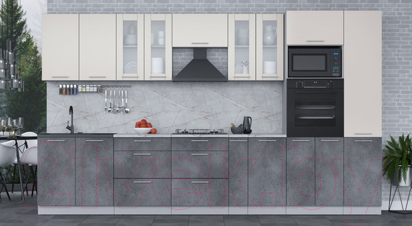 Изображение товара Кухонный гарнитур Интерлиния Мила 3.6 ВТ (персидский жемчуг/бетон портленд/серый каспий)