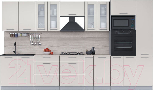 Изображение товара Кухонный гарнитур Интерлиния Мила 3.6 ВТ (персидский жемчуг/персидский жемчуг/травертин серый)