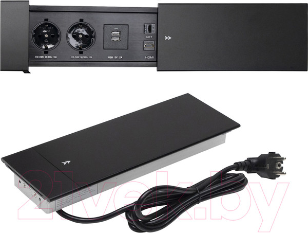 Изображение товара Блок розеточный AKS Hollander выдвижной  (2 розетки, черный)