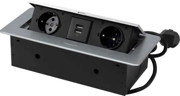 Изображение товара Блок розеточный AKS Nova USB выдвижной (2 розетки, алюминий)