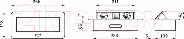 Изображение товара Блок розеточный AKS Nova USB выдвижной (2 розетки, алюминий)