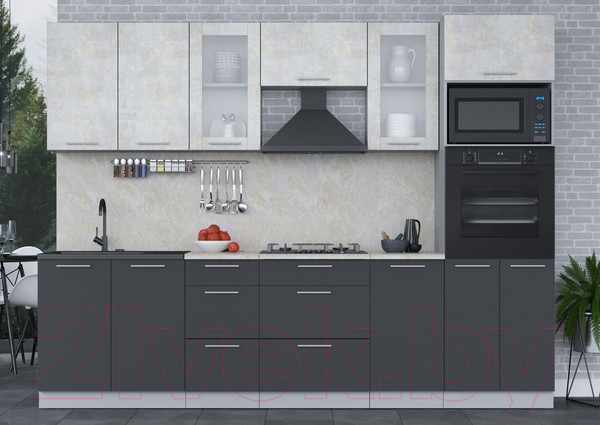 Изображение товара Кухонный гарнитур Интерлиния Мила 2.8 ВТ (бетон лайт/антрацит/опал светлый)