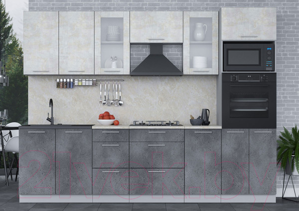 Изображение товара Кухонный гарнитур Интерлиния Мила 2.8 ВТ (бетон лайт/бетон портленд/опал светлый)