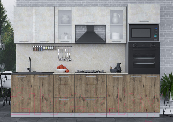 Изображение товара Кухонный гарнитур Интерлиния Мила 2.8 ВТ (бетон лайт/дуб веллингтон/опал светлый)