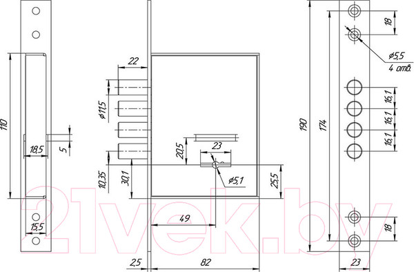 Изображение товара Замок врезной Меттэм ЗВ8 190.0.0 (5 ключей)